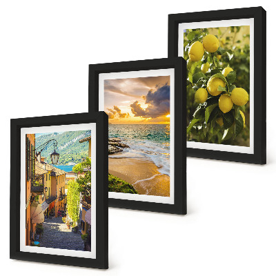 Set 3 slike u okviru Slikovite ulice, more, plaža i stabla citrusa