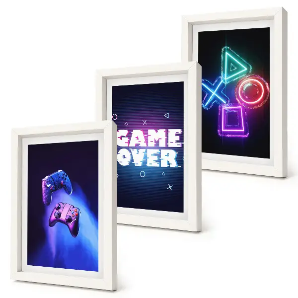 Set od 3 slike u okviru gamepadovi s motivom Game Over