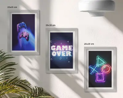 Set od 3 slike u okviru gamepadovi s motivom Game Over