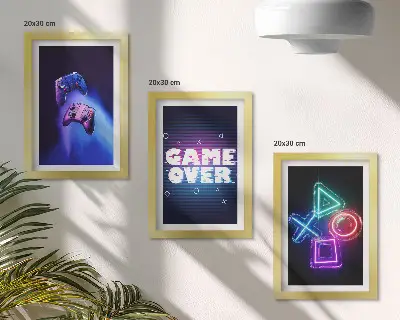 Set od 3 slike u okviru gamepadovi s motivom Game Over