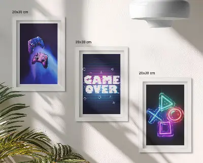 Set od 3 slike u okviru gamepadovi s motivom Game Over