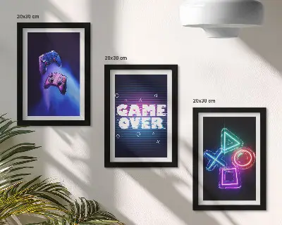 Set od 3 slike u okviru gamepadovi s motivom Game Over