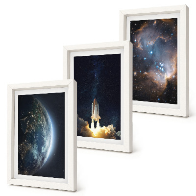 Set 3 slike u okviru Svemir Zemlja raketa galaksija nebo zvijezde