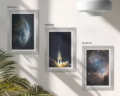 Set od 3 slike u okviru s motivom svemira, Zemlje, rakete, galaksije, neba i zvijezda