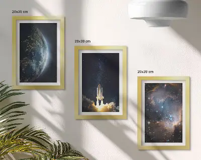 Set od 3 slike u okviru s motivom svemira, Zemlje, rakete, galaksije, neba i zvijezda