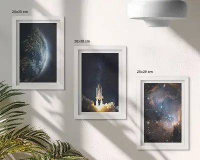 Set od 3 slike u okviru s motivom svemira, Zemlje, rakete, galaksije, neba i zvijezda
