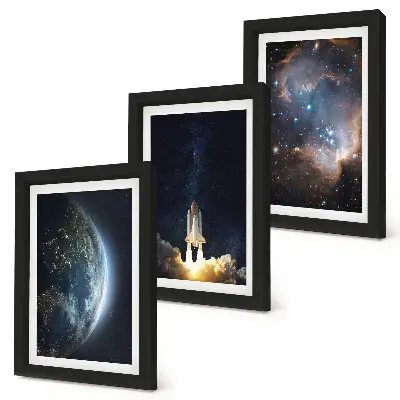 Set od 3 slike u okviru s motivom svemira, Zemlje, rakete, galaksije, neba i zvijezda