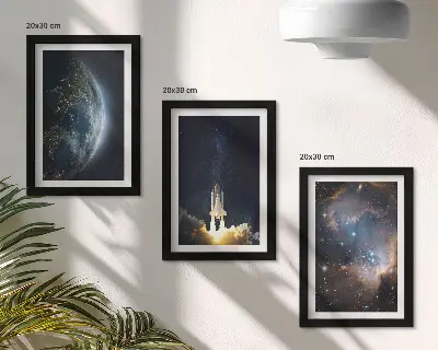 Set od 3 slike u okviru s motivom svemira, Zemlje, rakete, galaksije, neba i zvijezda