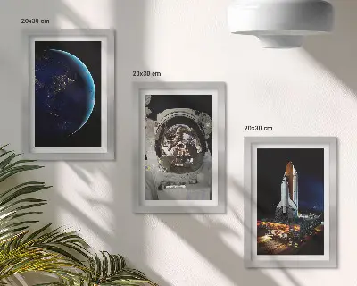 Komplet slika u okviru pogled na svemir sa Zemljom, astronautom i raketom