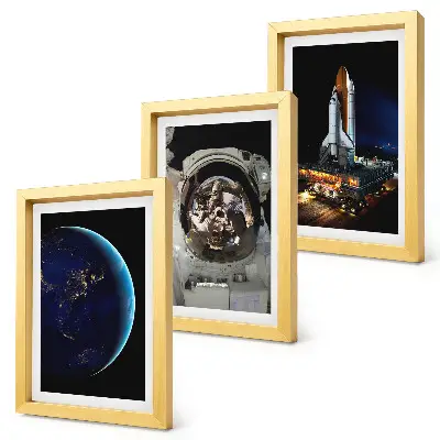 Komplet slika u okviru pogled na svemir sa Zemljom, astronautom i raketom