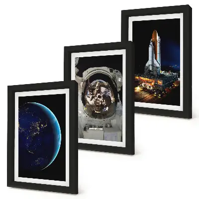 Komplet slika u okviru pogled na svemir sa Zemljom, astronautom i raketom