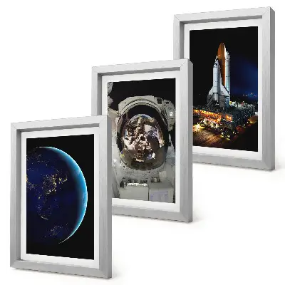 Komplet slika u okviru pogled na svemir sa Zemljom, astronautom i raketom