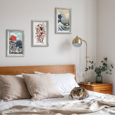 Set 3 slike u okviru Ilustracije planina riba i Velikog vala kod Kanagawe, japanski stil