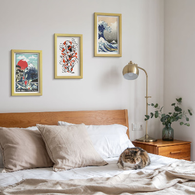 Set 3 slike u okviru Ilustracije planina riba i Velikog vala kod Kanagawe, japanski stil