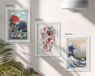 Set 3 slike u okviru Ilustracije planina riba i Velikog vala kod Kanagawe, japanski stil