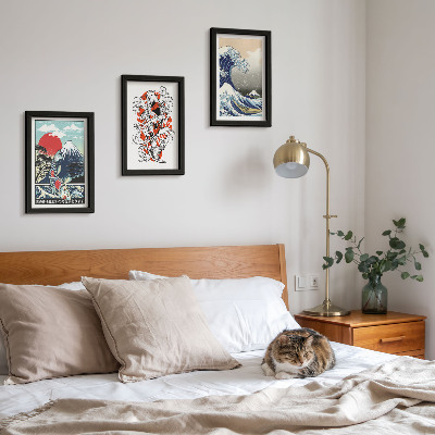 Set 3 slike u okviru Ilustracije planina riba i Velikog vala kod Kanagawe, japanski stil