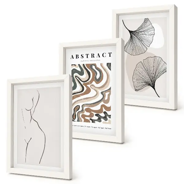 Komplet slika u okviru apstraktni posteri s motivom lišća u boho stilu