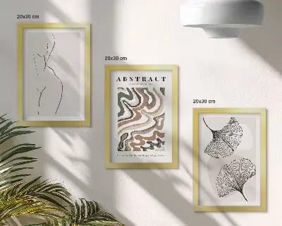 Komplet slika u okviru apstraktni posteri s motivom lišća u boho stilu