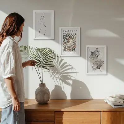 Komplet slika u okviru apstraktni posteri s motivom lišća u boho stilu