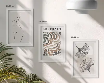 Komplet slika u okviru apstraktni posteri s motivom lišća u boho stilu