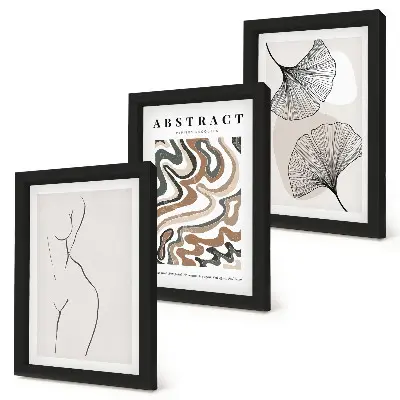 Komplet slika u okviru apstraktni posteri s motivom lišća u boho stilu