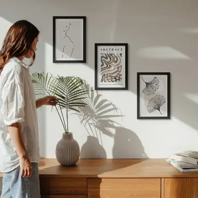 Komplet slika u okviru apstraktni posteri s motivom lišća u boho stilu