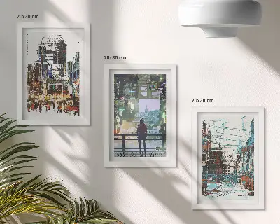 Komplet slika u okviru moderni gradovi u bojama s figurom u pozadini