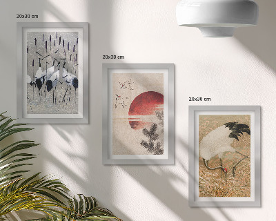 Komplet slika u okviru Ilustracije japanskog ždrala, krajolik japandi