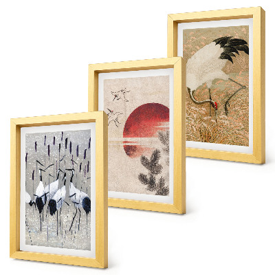 Komplet slika u okviru Ilustracije japanskog ždrala, krajolik japandi