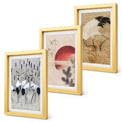 Komplet slika u okviru ilustracije japanskog ždrala s motivima japandi krajolika