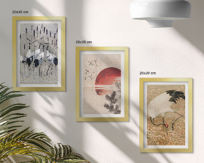 Komplet slika u okviru Ilustracije japanskog ždrala, krajolik japandi