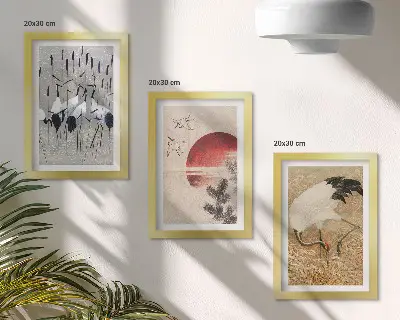 Komplet slika u okviru ilustracije japanskog ždrala s motivima japandi krajolika