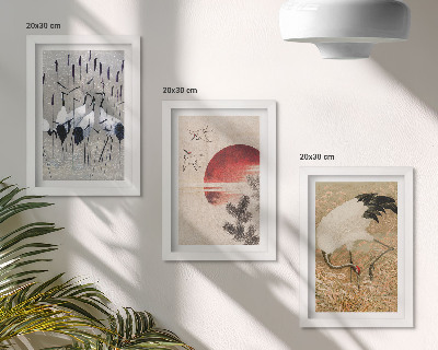 Komplet slika u okviru Ilustracije japanskog ždrala, krajolik japandi