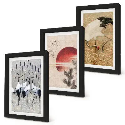 Komplet slika u okviru ilustracije japanskog ždrala s motivima japandi krajolika