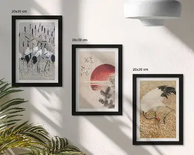 Komplet slika u okviru ilustracije japanskog ždrala s motivima japandi krajolika