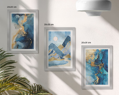 Zidna galerija slika Plave planine s elementima apstraktnog uzorka