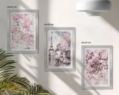 Zidna galerija slika cvijeće u nijansama ružičaste kao romantični krajolik