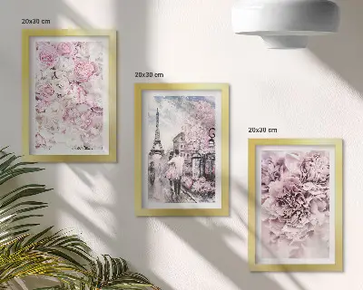 Zidna galerija slika cvijeće u nijansama ružičaste kao romantični krajolik