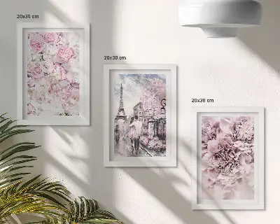 Zidna galerija slika cvijeće u nijansama ružičaste kao romantični krajolik