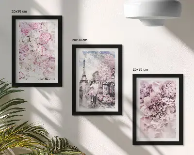 Zidna galerija slika cvijeće u nijansama ružičaste kao romantični krajolik