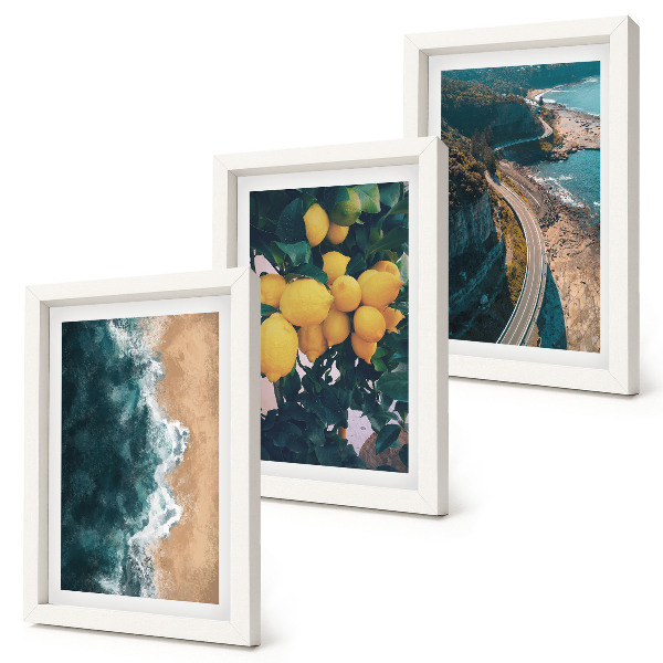 Set 3 slike u okviru Morska plaža limuni planinski krajolik obalna cesta
