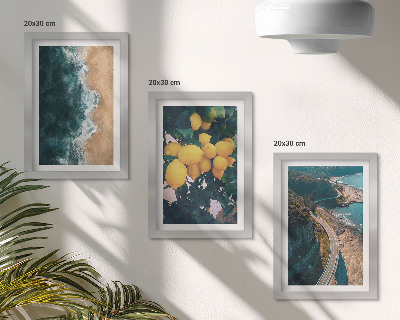 Set 3 slike u okviru Morska plaža limuni planinski krajolik obalna cesta