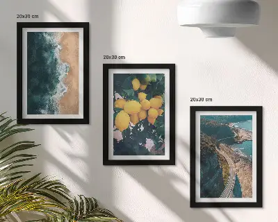 Set od 3 slike u okviru morska plaža, limuni i planinski krajolik s obalnom cestom