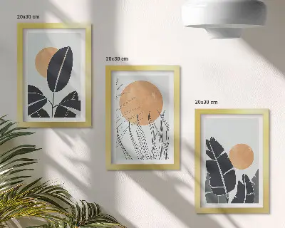 Komplet slika u okviru biljni uzorci s velikim suncima u minimalističkom stilu