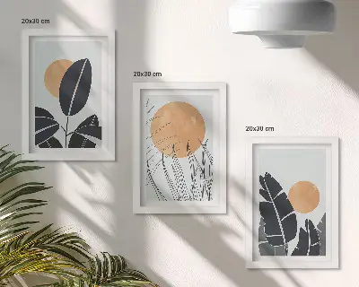 Komplet slika u okviru biljni uzorci s velikim suncima u minimalističkom stilu