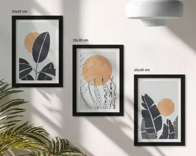 Komplet slika u okviru biljni uzorci s velikim suncima u minimalističkom stilu
