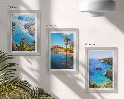Set 3 slike u okviru Pogled na more s palmama i plavom vodom