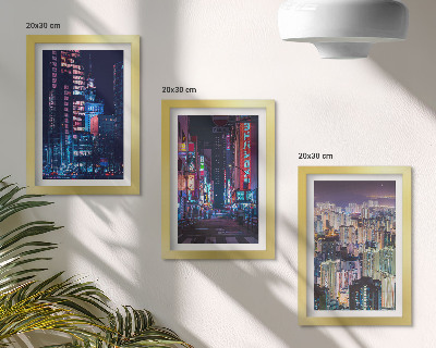 Set 3 slike u okviru Noćni pogledi na gradove s neonskim svjetlima