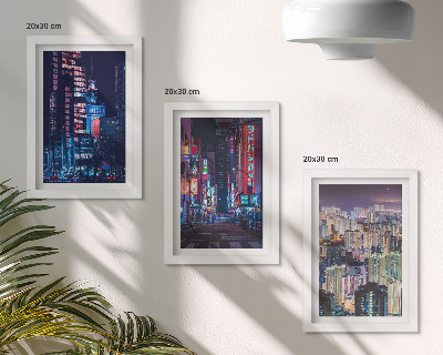 Set 3 slike u okviru Noćni pogledi na gradove s neonskim svjetlima