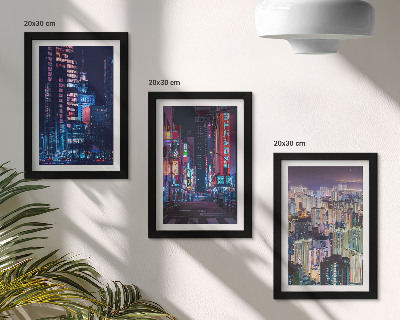 Set 3 slike u okviru Noćni pogledi na gradove s neonskim svjetlima